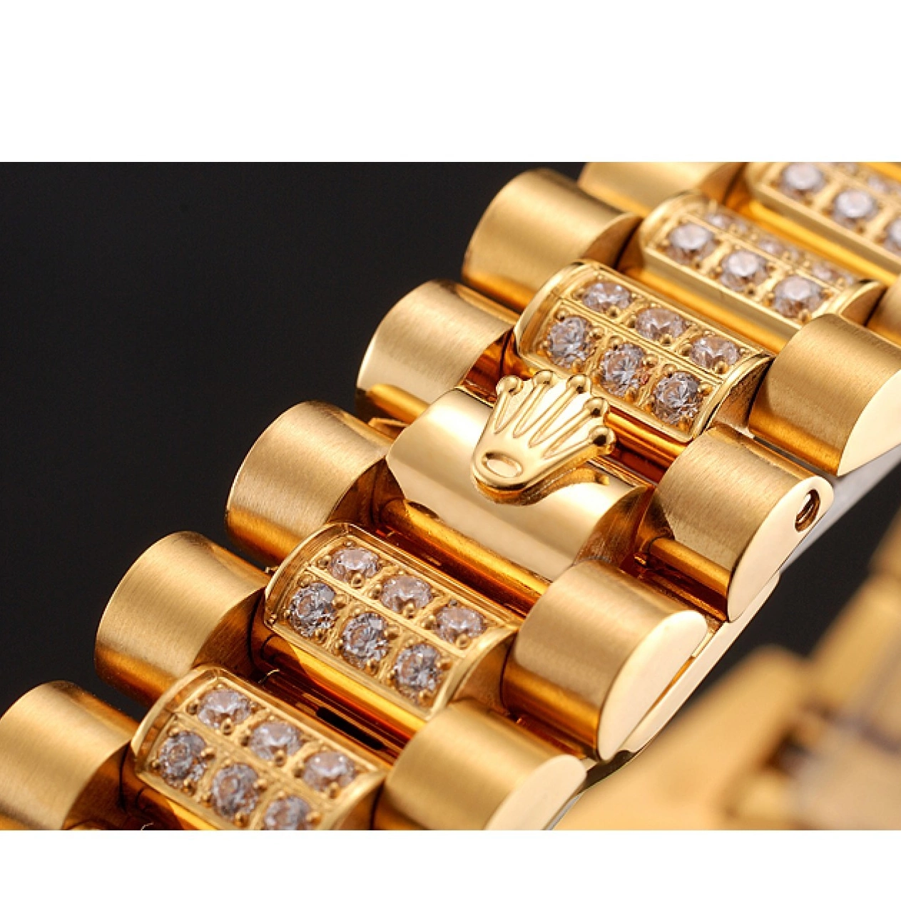 Aaa replica Swiss Diamond 1453956 Gold Bracelet Diamond Pave Day-Date Rolex Dial 0731